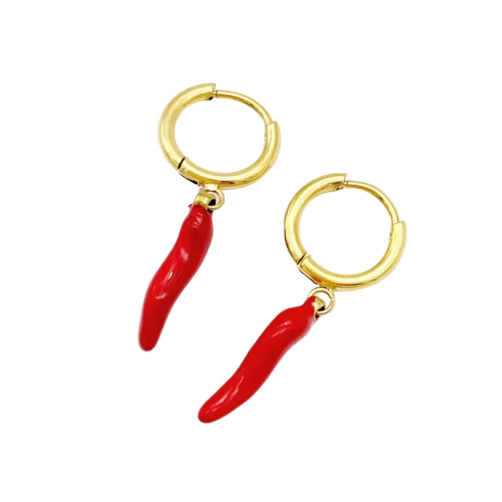 Gold Corni Rossi Earrings